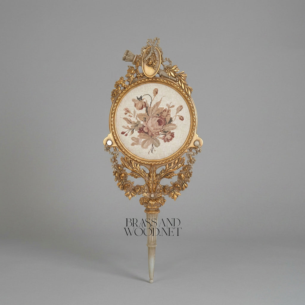 French Ribbon-Crest Wall Plaque with Hand-Painted Floral Oval