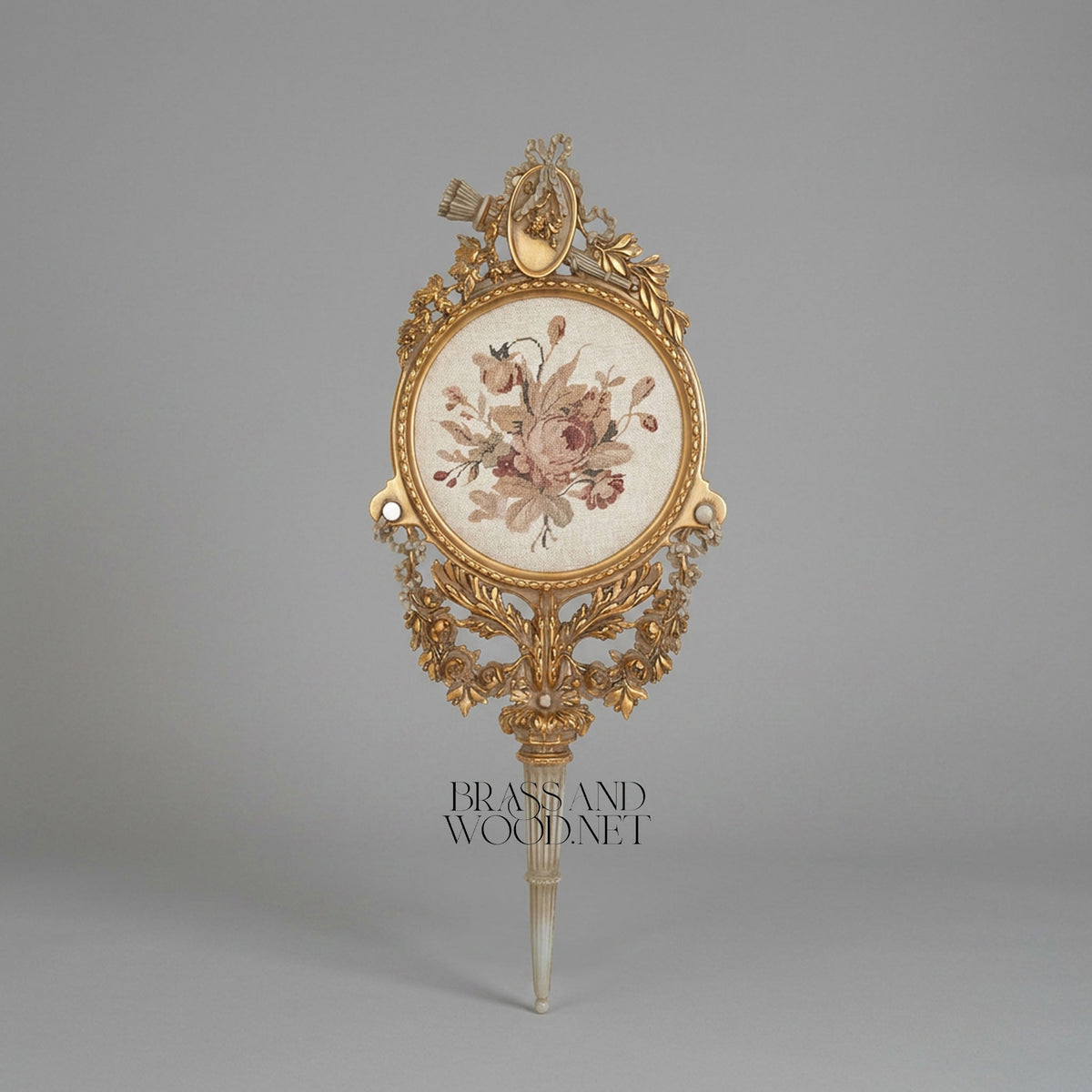 French Ribbon-Crest Wall Plaque with Hand-Painted Floral Oval