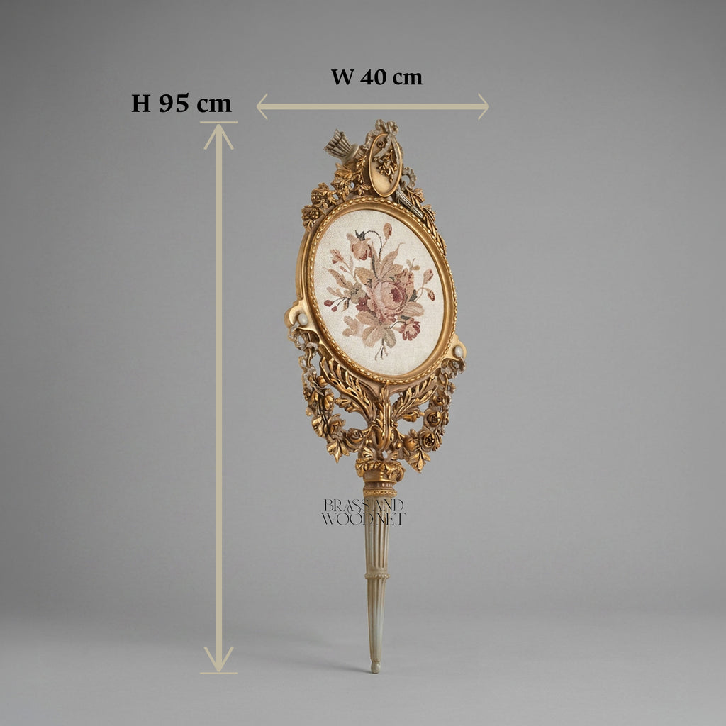 French Ribbon-Crest Wall Plaque with Hand-Painted Floral Oval