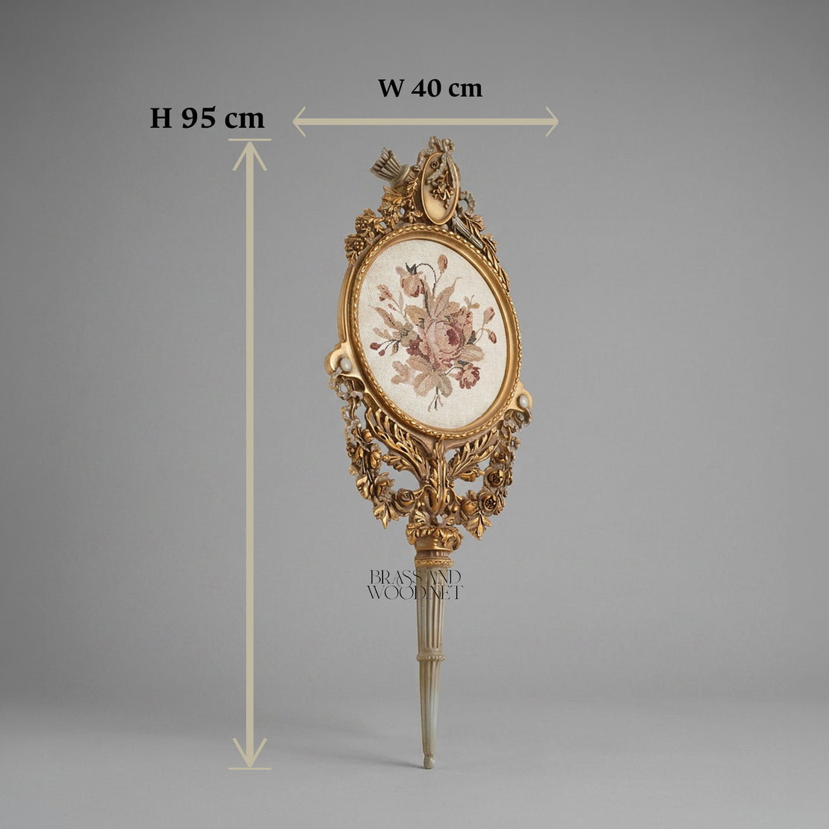 French Ribbon-Crest Wall Plaque with Hand-Painted Floral Oval