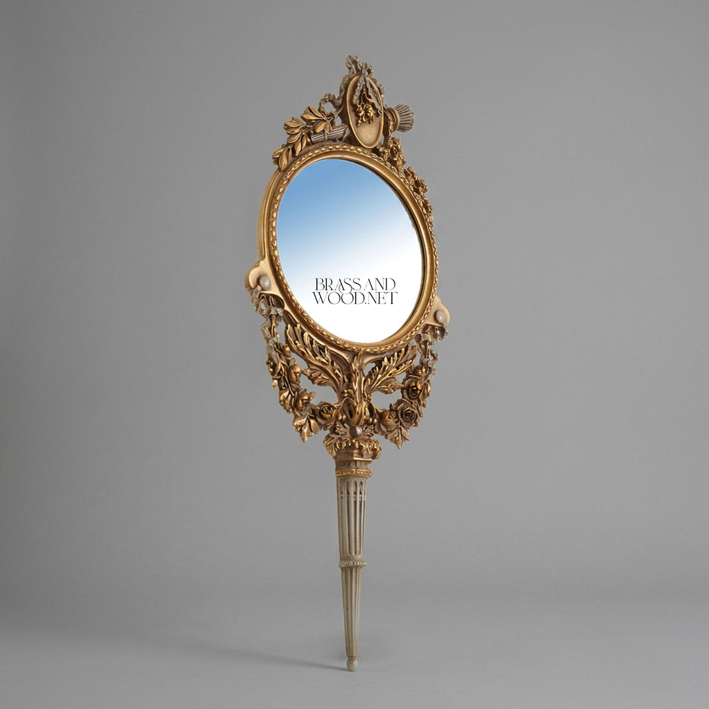 French Ribbon-Crest Wall Mirror with Carved Laurel Torch