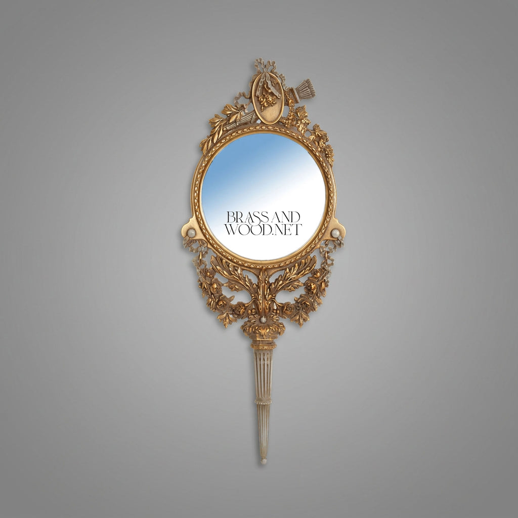 French Ribbon-Crest Wall Mirror with Carved Laurel Torch