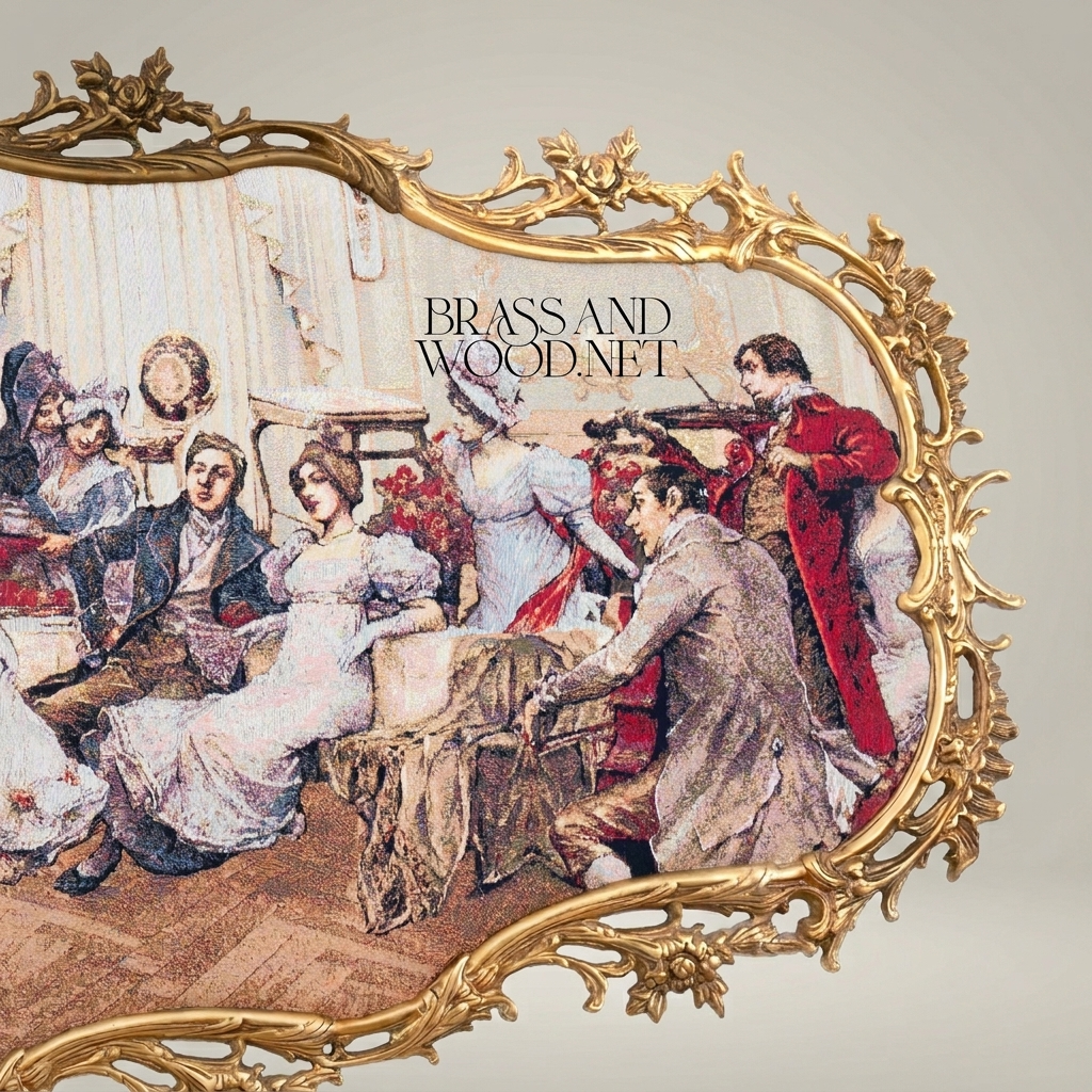 Rococo Ballroom Scene Tapestry Wall Panel in Ornate Cartouche Frame
