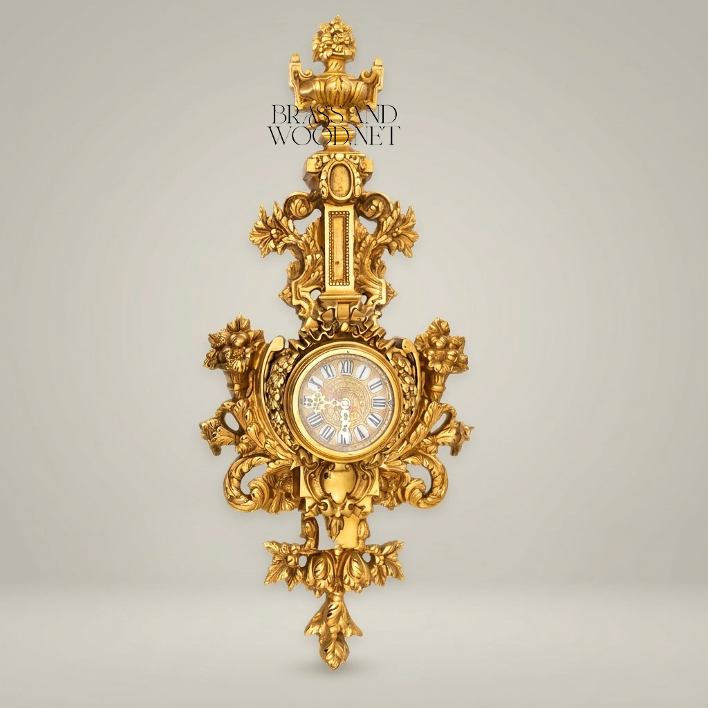 Baroque Gilded Cartel Wall Clock with Urn Finial & Acanthus Scrollwork