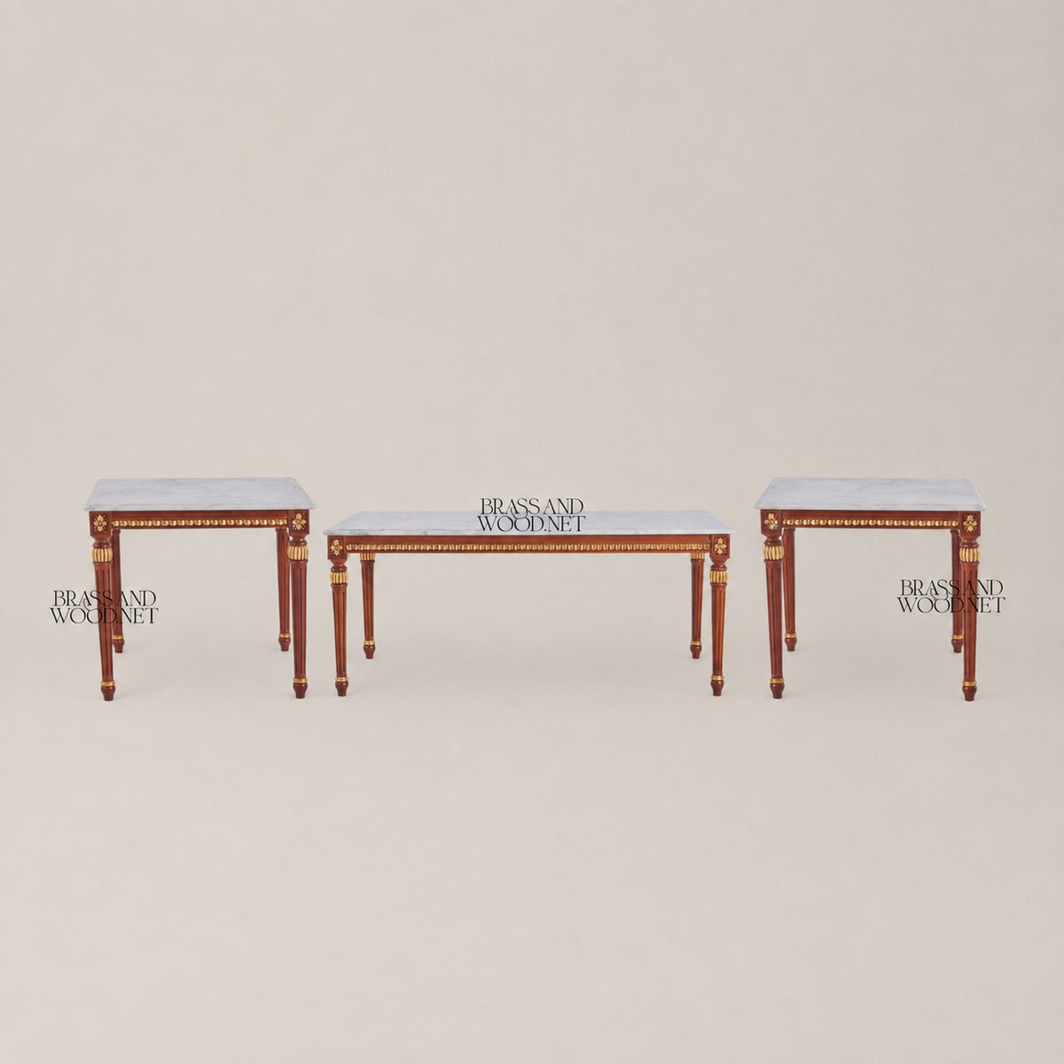 Louis XVI White Marble & Gilt Wood Table Set of 3