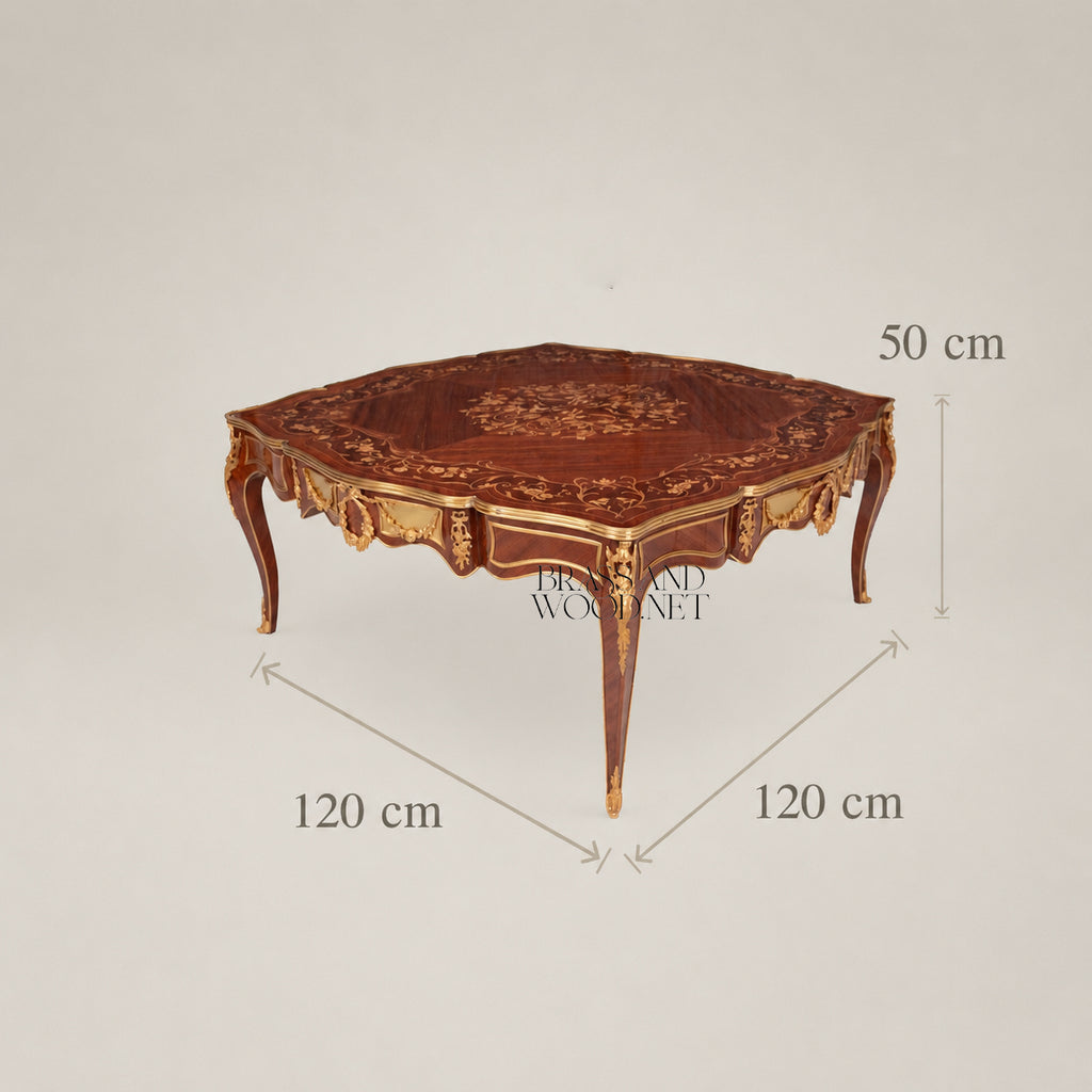 Louis XV Serpentine Marquetry & Ormolu Table Set