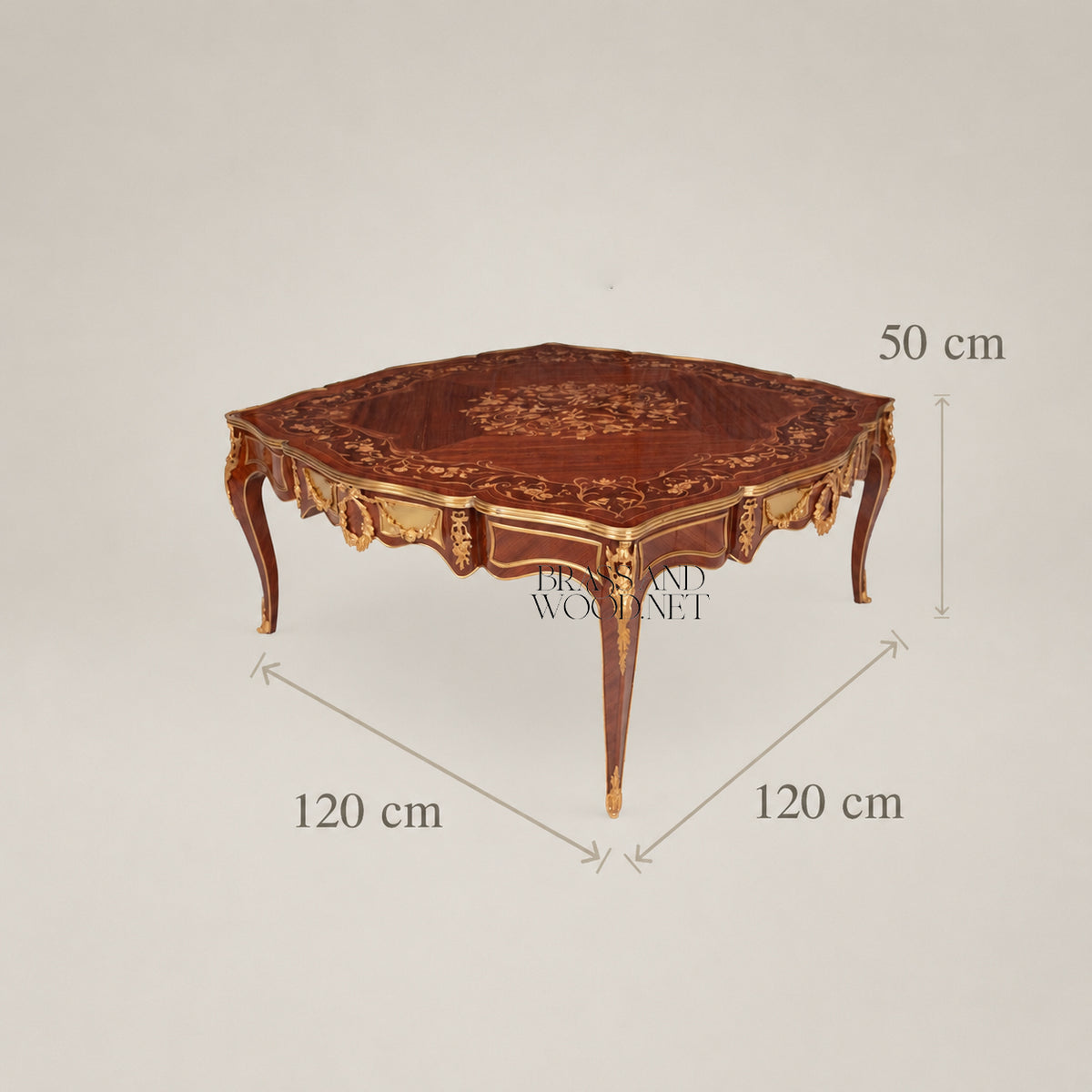 Louis XV Serpentine Marquetry & Ormolu Table Set