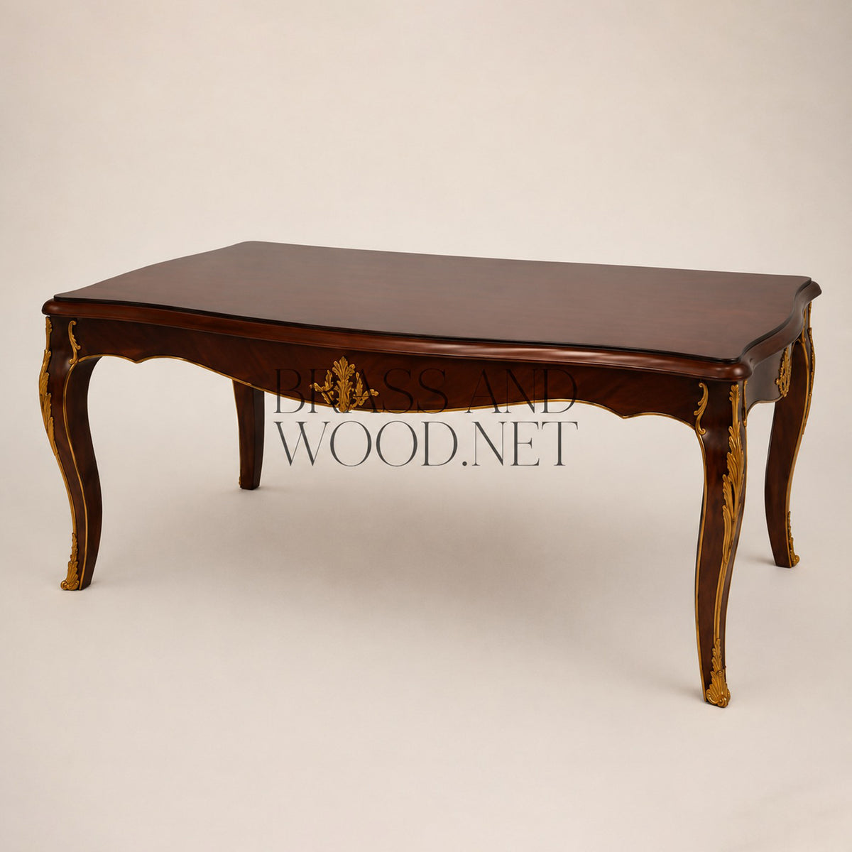 Brass & Wood Louis XV Rococo Carved Wood Dining Table