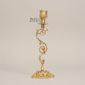 Rococo Brass Candlestick with Serpentine Scrollwork Stem - Antique Gold