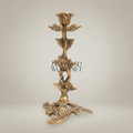 Rococo Brass Candlestick Holder - Botanical Leaf & Flower Single Arm - Antique Gold