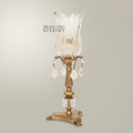 Neoclassical Brass & Crystal Tulip Candle Holder with Crystal Ball Stem and Pendant Drops - Antique Gold