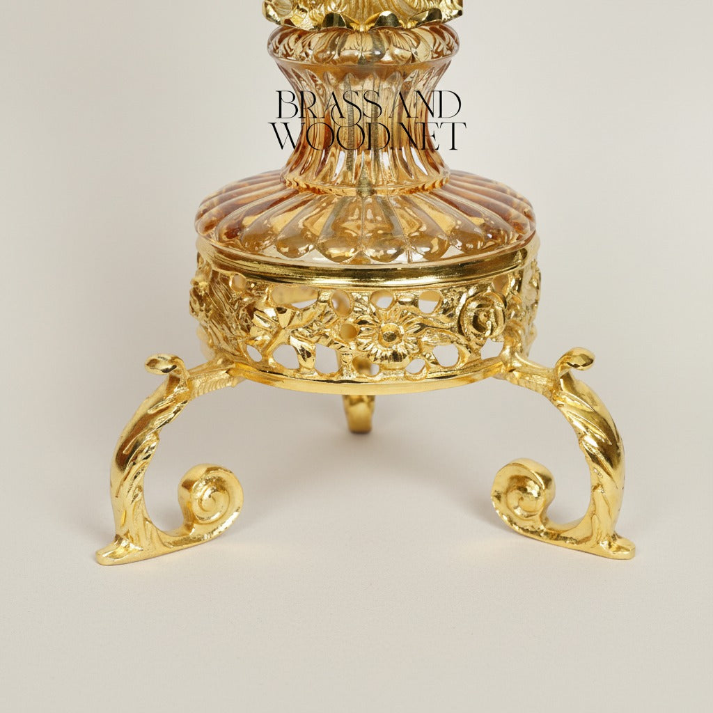 Neoclassical Crystal Urn Incense Burner with Pierced Brass Stand — Gold