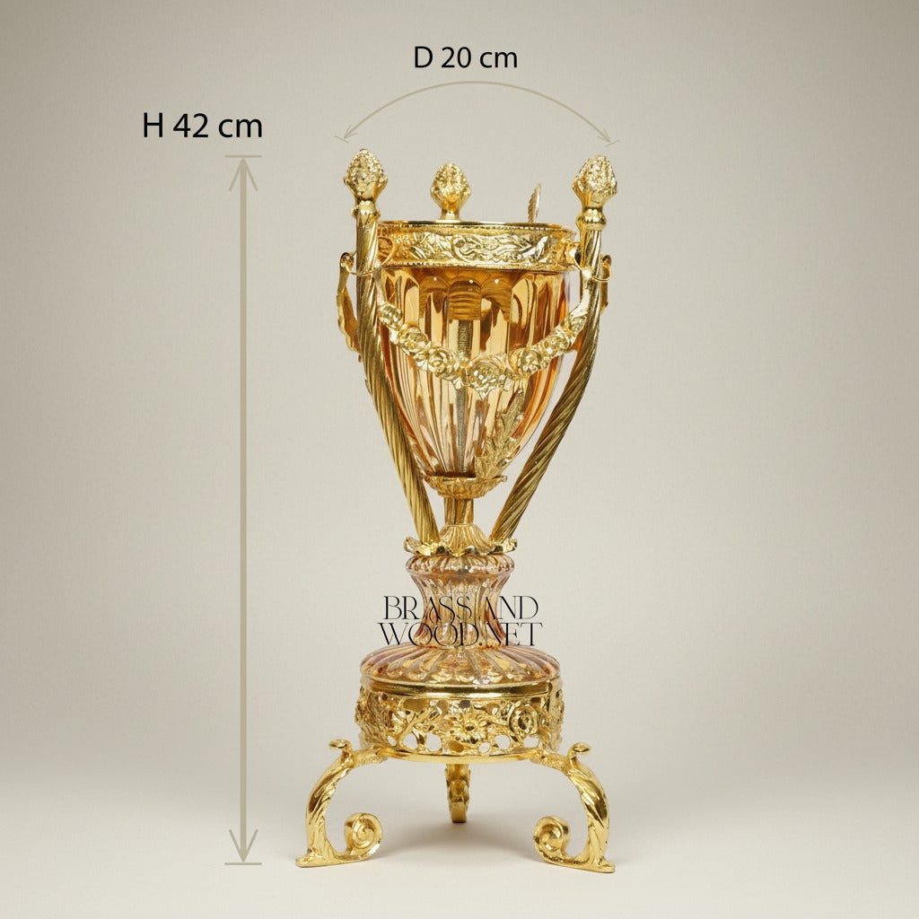 Neoclassical Crystal Urn Incense Burner with Pierced Brass Stand — Gold