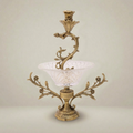 Rococo Brass & Crystal Candelabra Centrepiece with Scrolling Acanthus Stem and Cut-Crystal Bowl - Antique Gold