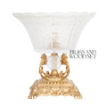 Neoclassical Engraved Crystal Cup on Ornate Brass Pedestal - Acanthus Foliage Base - Antique
