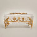 Rococo Floral Relief Crystal Tissue Box with Scrollwork Metal Frame - Antique