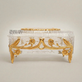 Rococo Floral Relief Crystal Tissue Box with Scrollwork Metal Frame — Gold