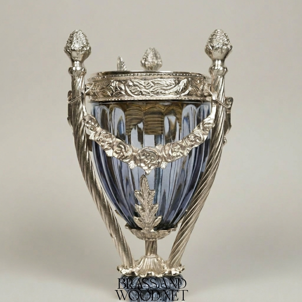 Neoclassical Urn Incense Burner — Fluted Crystal & Gilt Brass with Garland Mounts — Silver