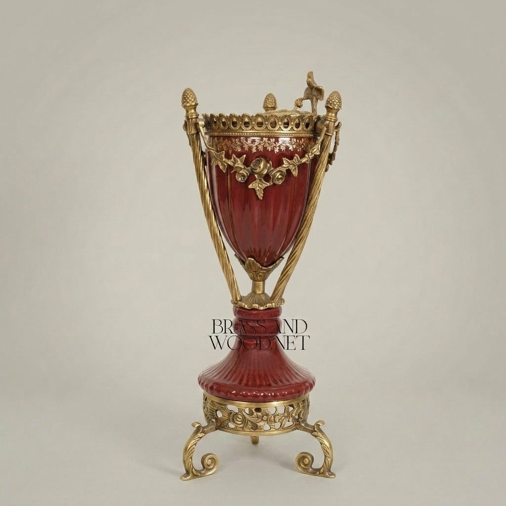 Empire Urn Incense Burner with Gilt Ormolu Mounts & Scrolled Tripod Base — Antique Gold