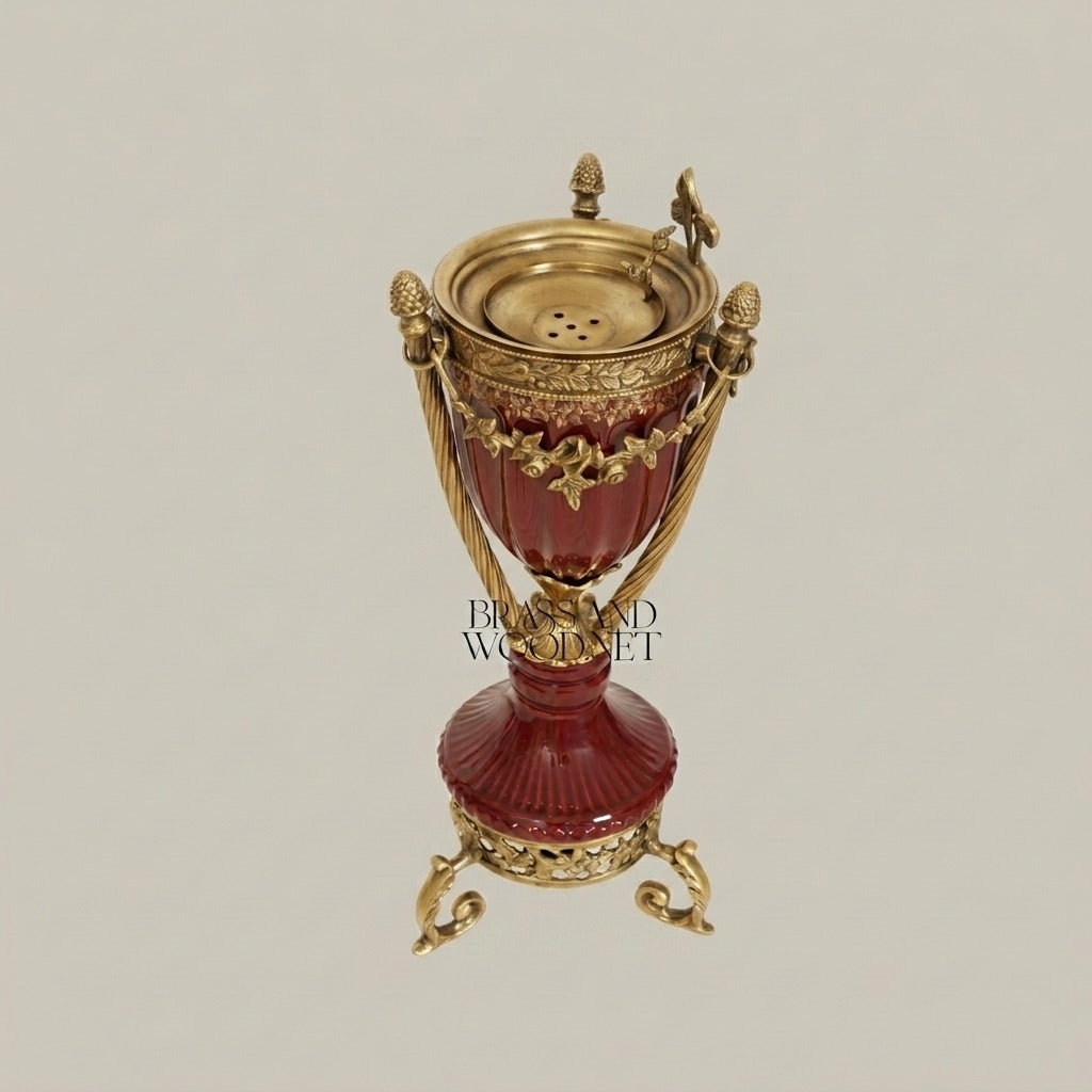 Empire Urn Incense Burner with Gilt Ormolu Mounts & Scrolled Tripod Base — Antique Gold
