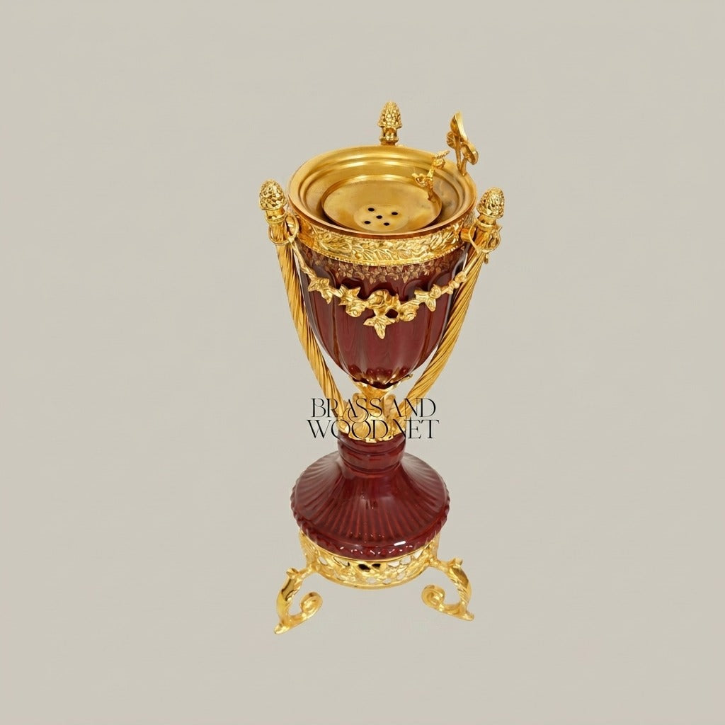 Empire Urn Incense Burner with Gilt Ormolu Mounts & Scrolled Tripod Base — Gold