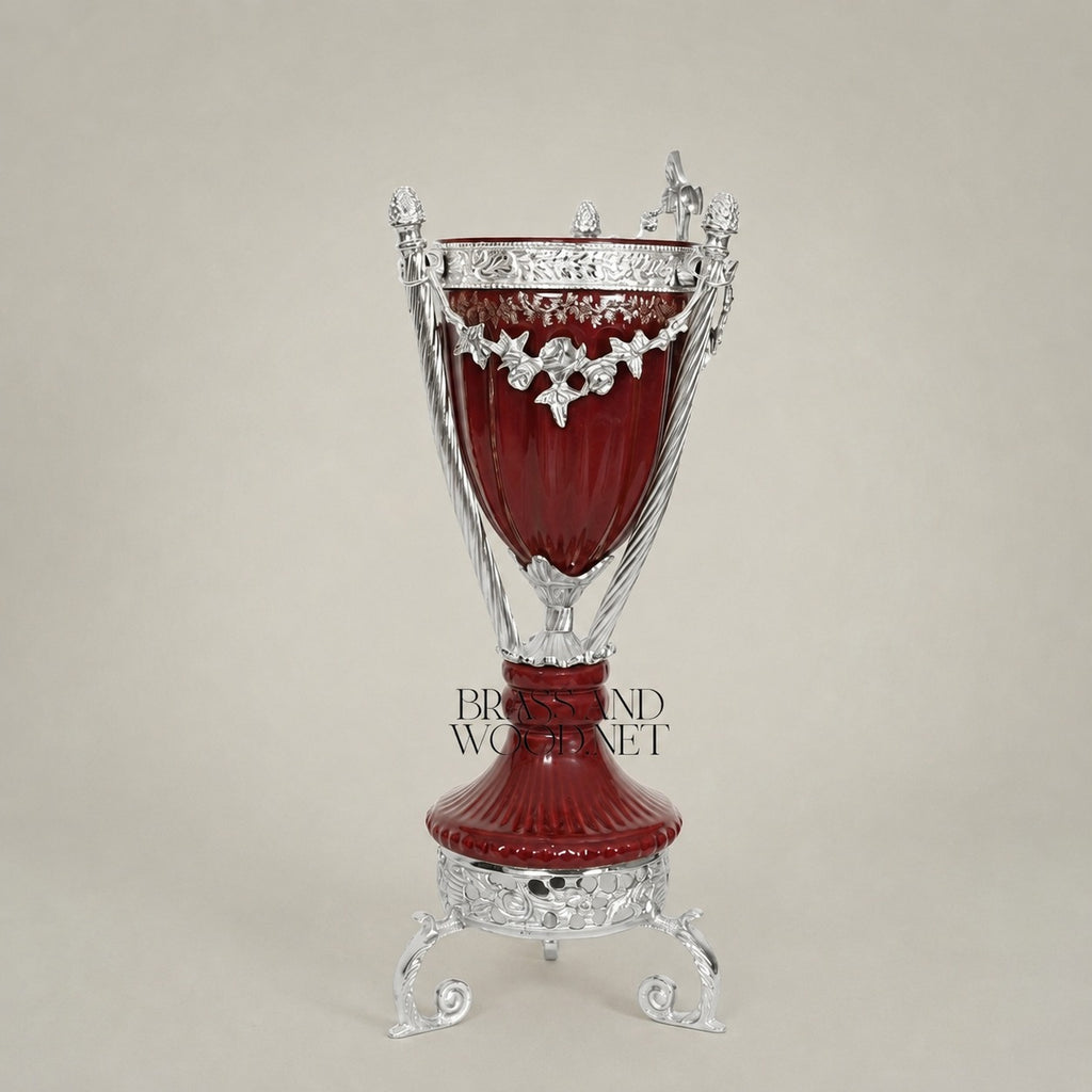 Empire Urn Incense Burner with Gilt Ormolu Mounts & Scrolled Tripod Base — Silver
