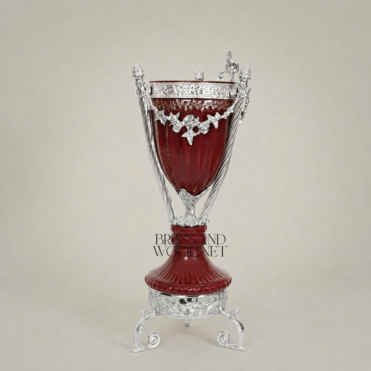 Empire Urn Incense Burner with Gilt Ormolu Mounts & Scrolled Tripod Base — Silver