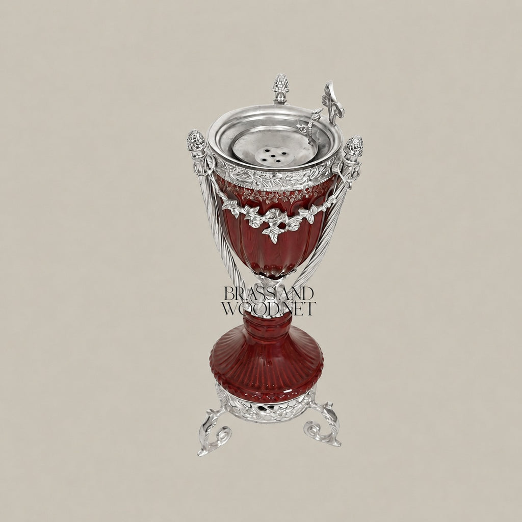 Empire Urn Incense Burner with Gilt Ormolu Mounts & Scrolled Tripod Base — Silver