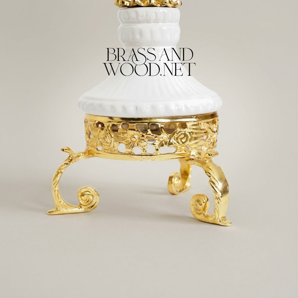 Neoclassical Ceramic & Brass Urn Incense Burner — Garland & Tripod — Gold