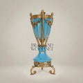Neoclassical Turquoise Ceramic Incense Burner with Gilt Brass Urn & Tripod Stand — Antique Gold