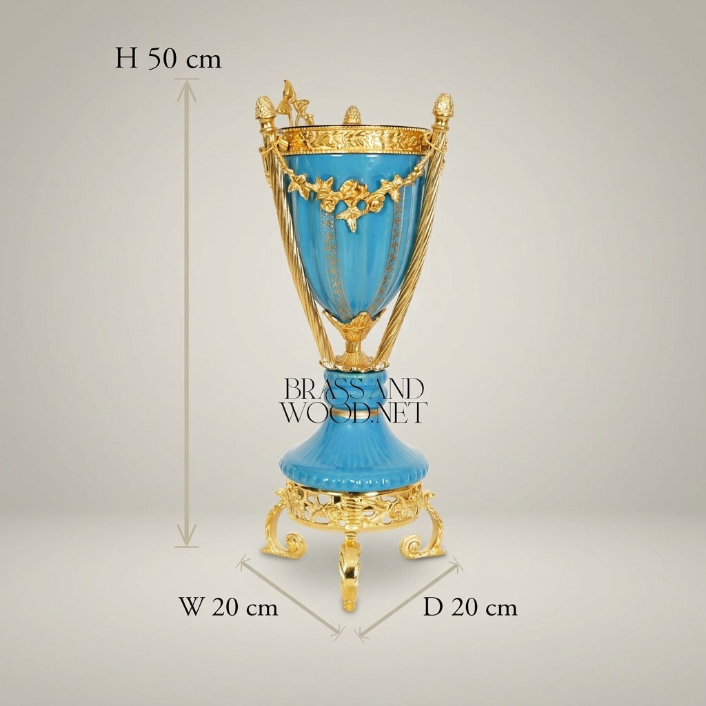 Neoclassical Turquoise Ceramic Incense Burner with Gilt Brass Urn & Tripod Stand — Gold