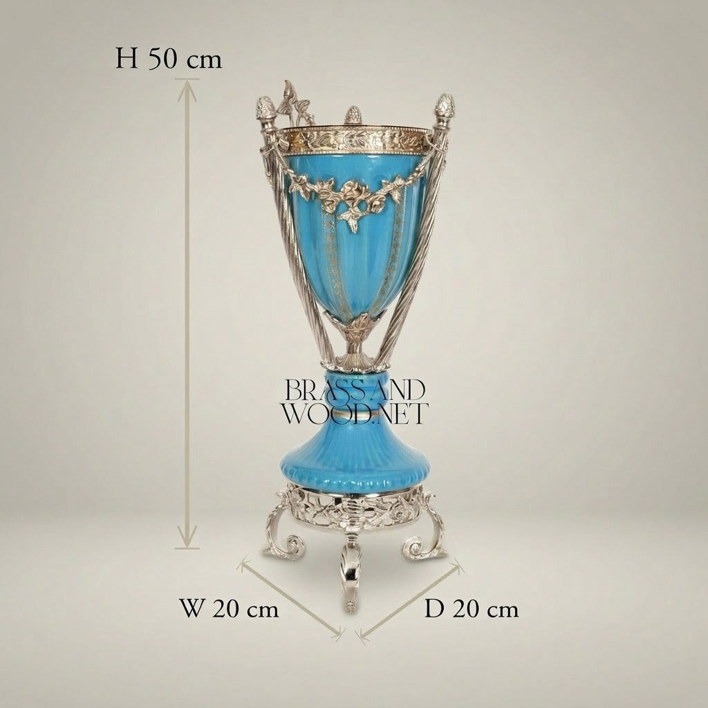 Neoclassical Turquoise Ceramic Incense Burner with Gilt Brass Urn & Tripod Stand — Silver