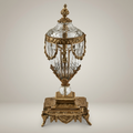 Neoclassical Brass & Crystal Covered Urn Vase with Swag Drapery Mounts - Antique