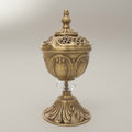 Rococo Brass Incense Burner with Crystal Stem and Pierced Lid — Antique Gold