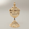 Rococo Brass Incense Burner with Crystal Stem and Pierced Lid — Gold