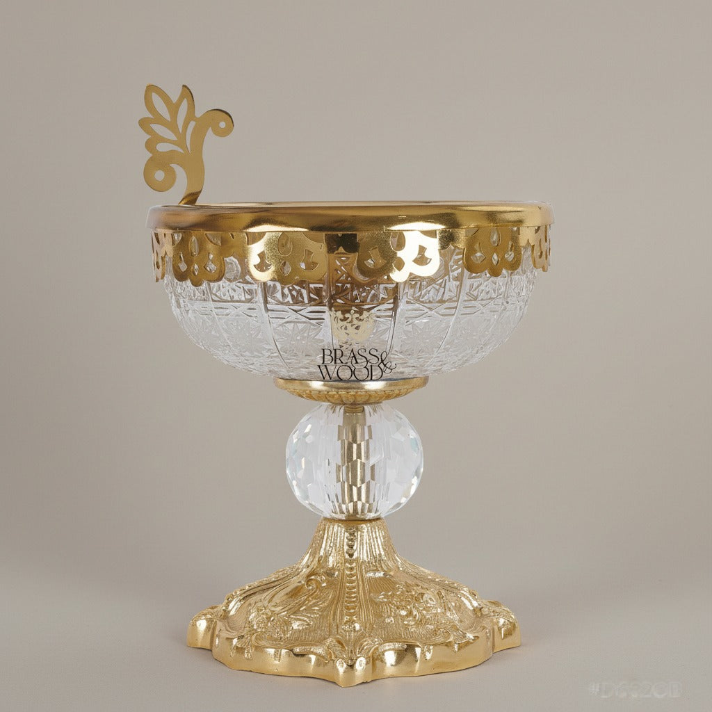 Baroque Footed Crystal & Metal Incense Burner with Pierced Gallery — Gold