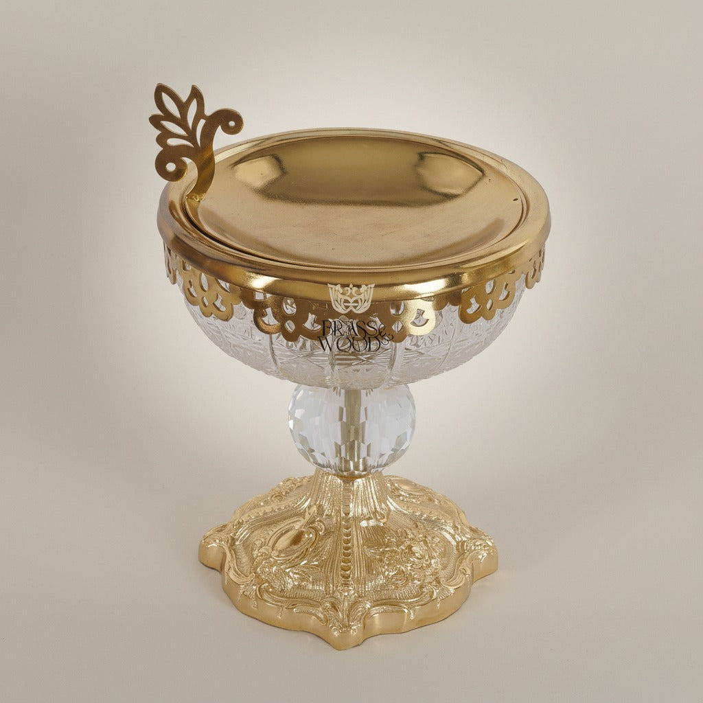 Baroque Footed Crystal & Metal Incense Burner with Pierced Gallery — Gold
