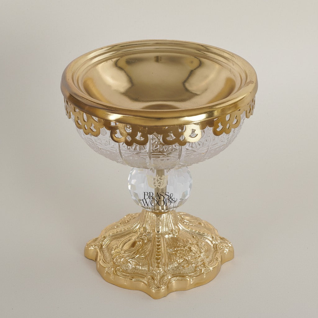 Baroque Footed Crystal & Metal Incense Burner with Pierced Gallery — Gold
