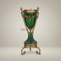 Neoclassical Emerald Glass & Brass Trophy Vase with Floral Swag Mounts -CASSOULET-CRYSTAL-GREEN-LARGE-Antique