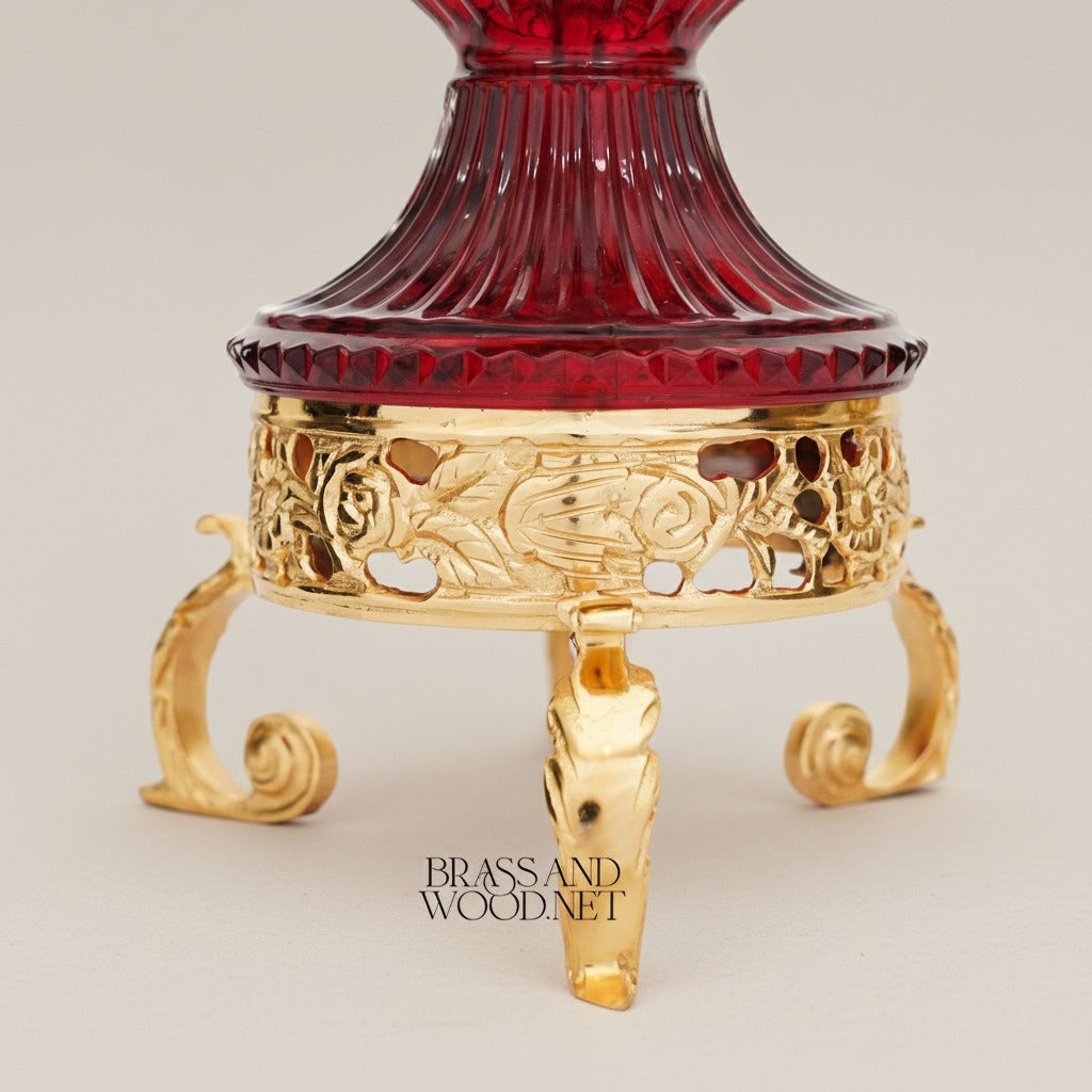 Neoclassical Ruby Glass Urn Incense Burner with Gilt Brass Mounts & Pinecone Finials — Gold