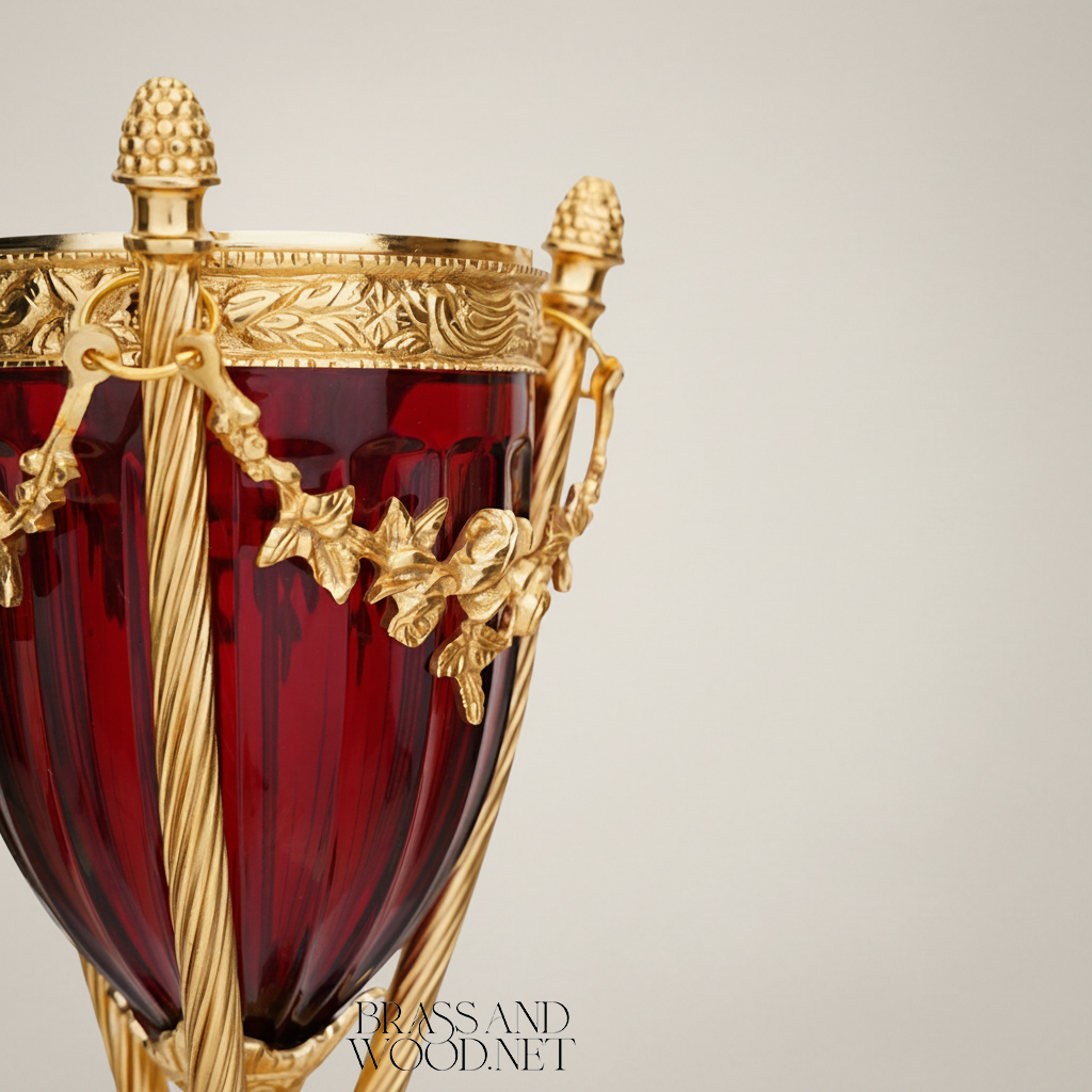 Neoclassical Ruby Glass Urn Incense Burner with Gilt Brass Mounts & Pinecone Finials — Gold