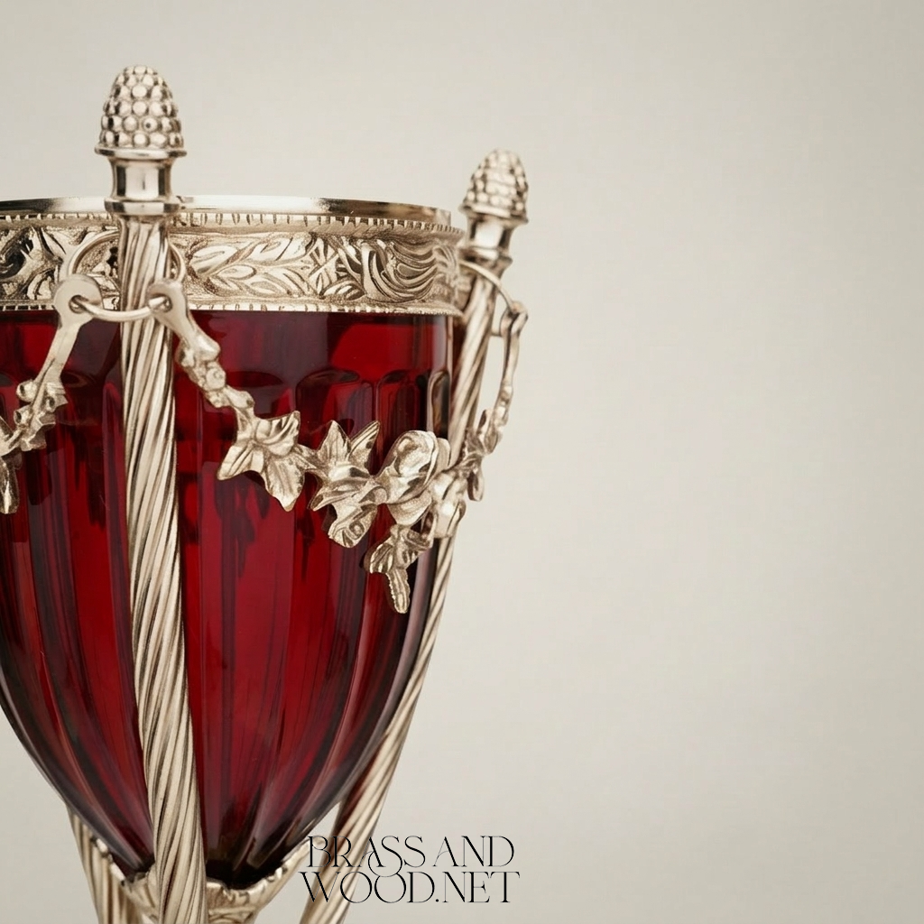 Neoclassical Ruby Glass Urn Incense Burner with Gilt Brass Mounts & Pinecone Finials — Silver