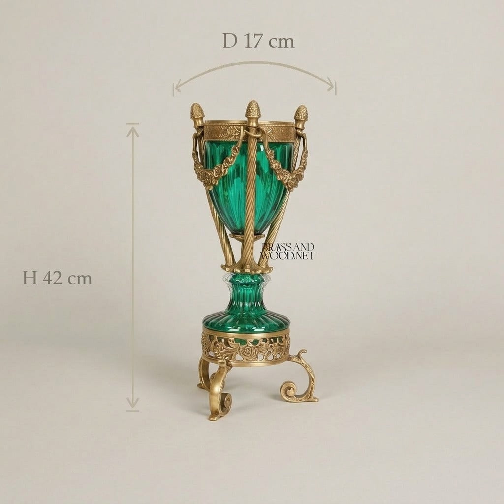 Neoclassical Crystal Urn Incense Burner with Gilt Brass Garland Mounts — Antique Gold