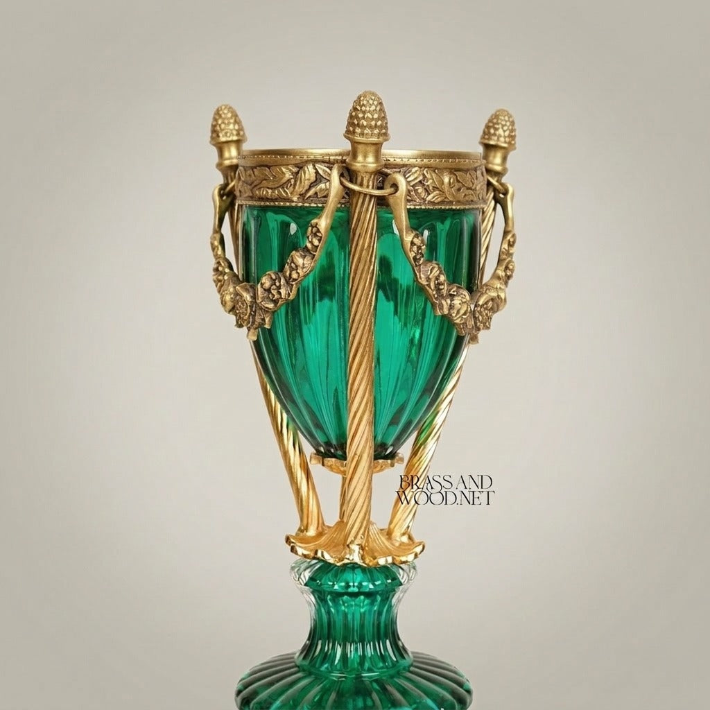 Neoclassical Crystal Urn Incense Burner with Gilt Brass Garland Mounts — Antique Gold