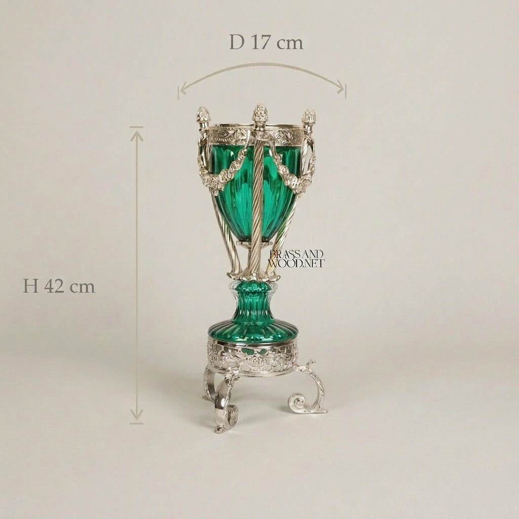 Neoclassical Crystal Urn Incense Burner with Gilt Brass Garland Mounts — Silver