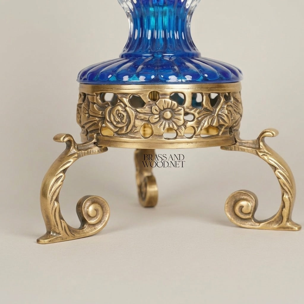 Neoclassical Crystal Incense Burner with Ormolu Stand - Fluted Urn with Pinecone Finials — Antique Gold