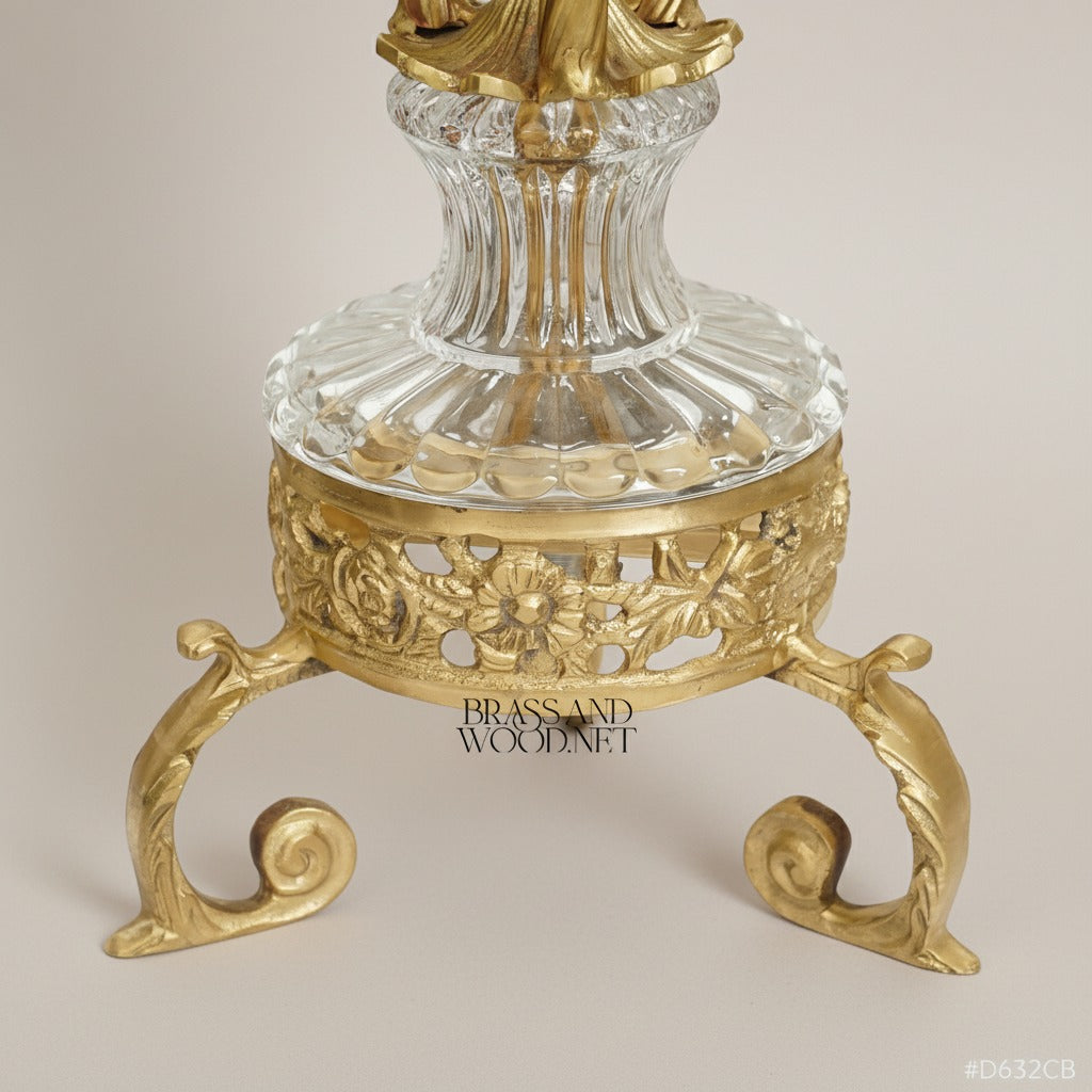 Classical Crystal & Brass Incense Burner - Fluted Urn with Ornate Stand — Antique Gold