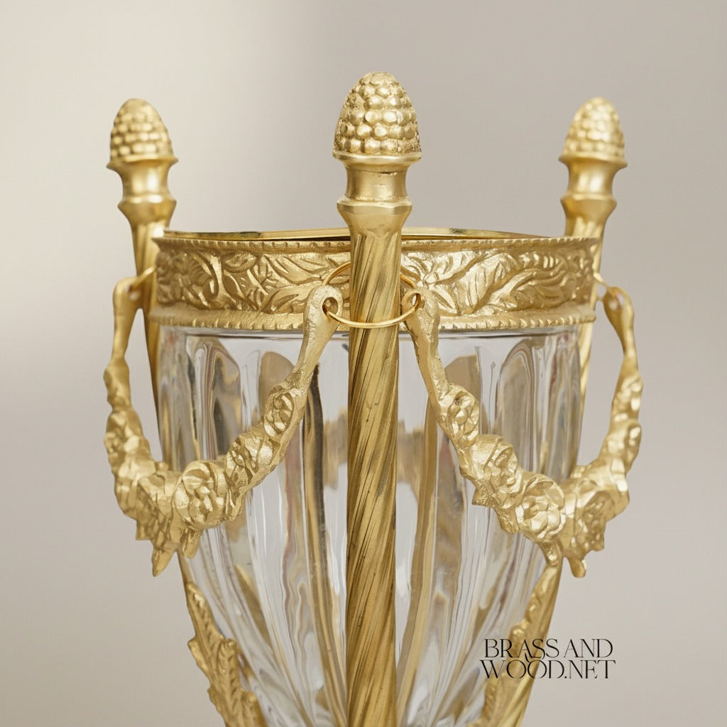 Classical Crystal & Brass Incense Burner - Fluted Urn with Ornate Stand — Antique Gold
