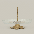Rococo Brass & Crystal Glass Decorative Tray Stand with Vine-Entwined Handle - Antique