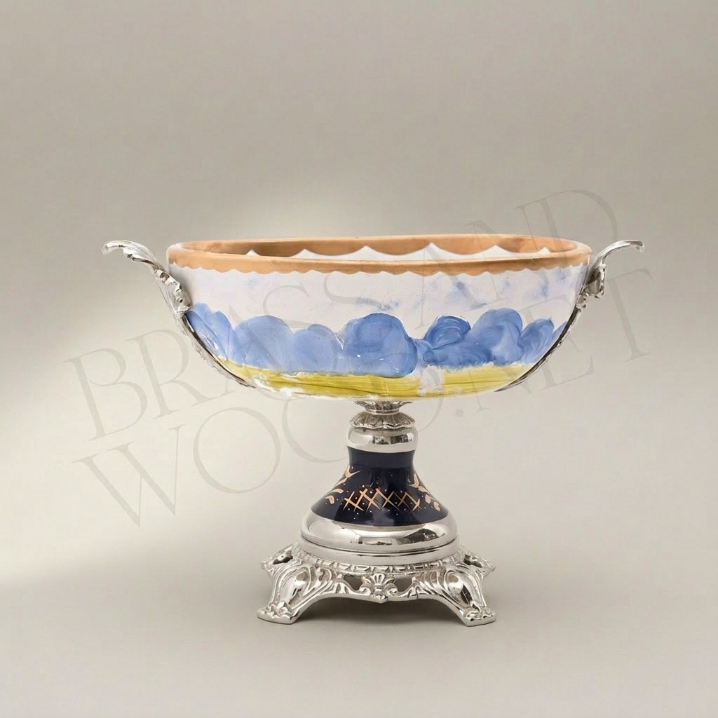 Rococo Sèvres-Style Ceramic & Brass Vase Garniture Set – Hand-Painted Pastoral Scenes — Silver